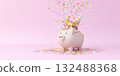 Piggy bank saving money celebrating with confetti 132488368