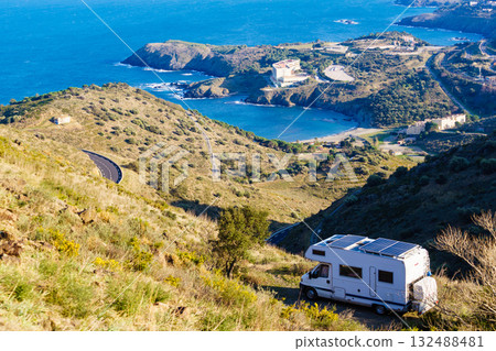 Caravan on coast in France 132488481