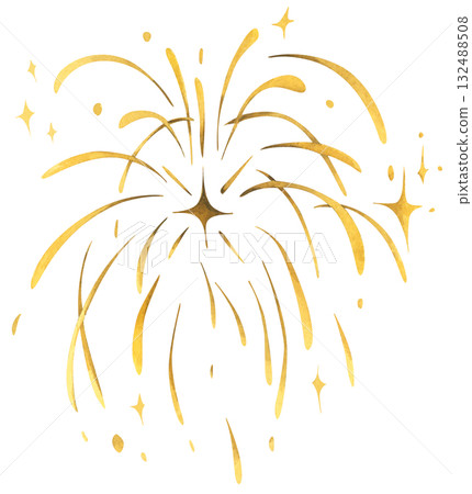 Watercolor illustration of Golden Fireworks Watercolor illustration of Golden Fireworks 132488508