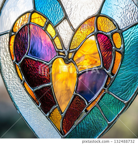 Heart-patterned stained glass AI image 132488732