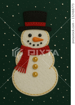 Felt snowman and winter Christmas illustration 132488773