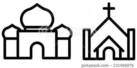 Mosque and church icon. Vector illustration. Mosque and church icon. Vector illustration. 132488876