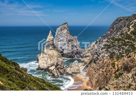 Praia Da Ursa, Ursa Beach near Cabo Da Roca on Atlantic coast, Sintra, Portugal 132489453