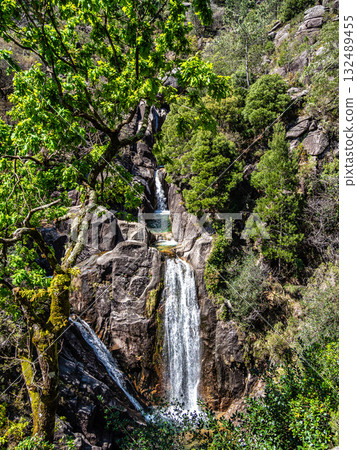 The beautiful Arado Waterfall, Cascata do Arado at the Peneda Geres National Park in Portugal, Europe 132489455