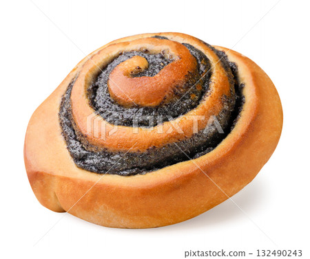 Twisted bun with poppy seeds close-up on a white. Isolated Twisted bun with poppy seeds close-up on a white. Isolated 132490243
