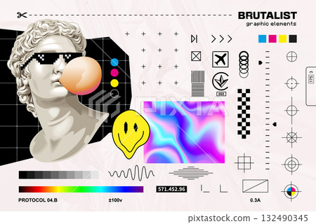 Brutalist Vector Design Elements Set Brutalist Vector Design Elements Set 132490345