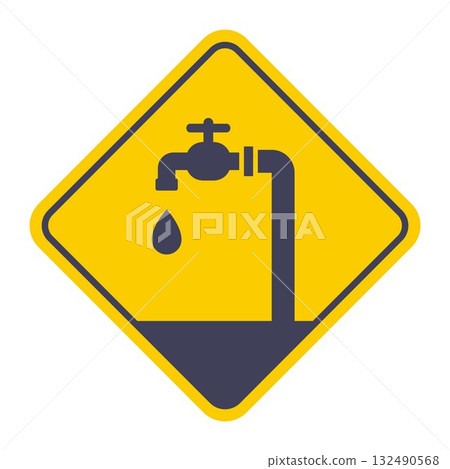 Black icon of a tap with water from the ground. Black icon of a tap with water from the ground. 132490568