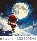 聖誕老人在滿月之夜穿過雪地 132490644