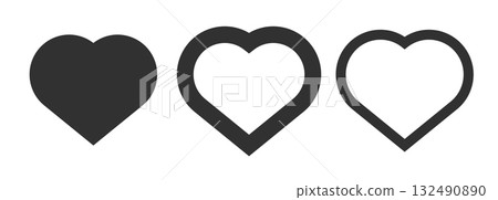 Heart Icon Trio Filled and Outlined Black Love Symbol Set Heart Icon Trio Filled and Outlined Black Love Symbol Set 132490890