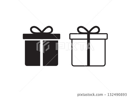 Gift Box Icons Solid and Outline Black Present Symbol Set Gift Box Icons Solid and Outline Black Present Symbol Set 132490893