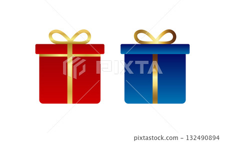 Red Blue Gift Boxes Stylized Present Icons with Golden Ribbon Design Red Blue Gift Boxes Stylized Present Icons with Golden Ribbon Design 132490894