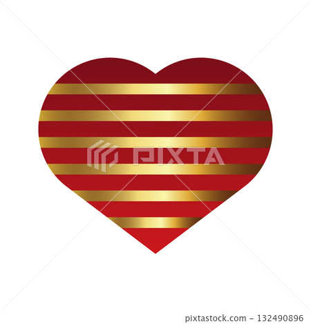 Striped Heart Design Red Background with Golden Horizontal Lines Striped Heart Design Red Background with Golden Horizontal Lines 132490896