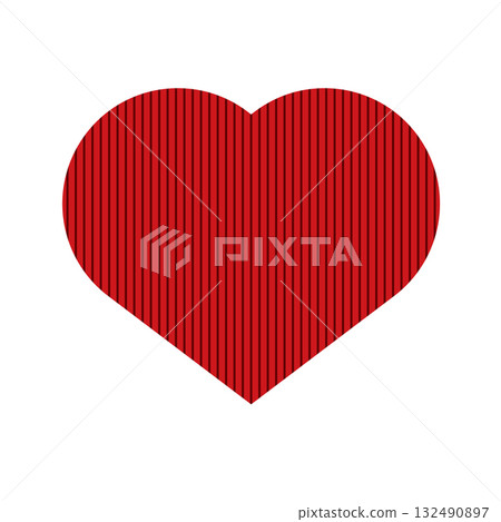 Striped Heart Icon Red Shape with Vertical Black Line Pattern 132490897