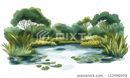 Pantanal Wetlands - Mato Grosso. Pantanal Wetlands - Mato Grosso hand drawn watercolor illustration Pantanal Wetlands - Mato Grosso. Pantanal Wetlands - Mato Grosso hand drawn watercolor illustration 132490939
