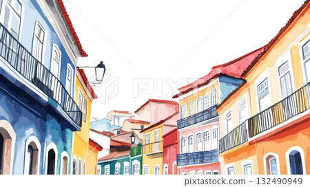 Pelourinho Historic Center. Pelourinho Historic Center hand drawn watercolor illustration Pelourinho Historic Center. Pelourinho Historic Center hand drawn watercolor illustration 132490949