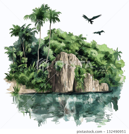 Peperpot Nature Park. Peperpot Nature Park hand drawn watercolor illustration Peperpot Nature Park. Peperpot Nature Park hand drawn watercolor illustration 132490951