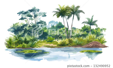Peperpot Nature Park. Peperpot Nature Park hand drawn watercolor illustration 132490952
