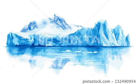 Perito Moreno Glacier. Perito Moreno Glacier hand drawn watercolor illustration 132490954