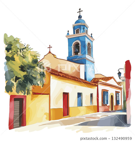 Piriapolis. Piriapolis hand drawn watercolor illustration 132490959