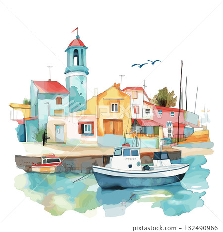 Puerto Madryn. Puerto Madryn hand drawn watercolor illustration 132490966