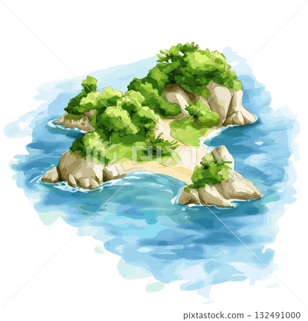 Rosario Islands. Rosario Islands hand drawn watercolor illustration 132491000