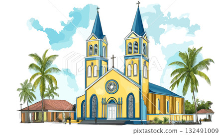 Saint Peter and Paul Cathedral. Saint Peter and Paul Cathedral hand drawn watercolor illustration Saint Peter and Paul Cathedral. Saint Peter and Paul Cathedral hand drawn watercolor illustration 132491009