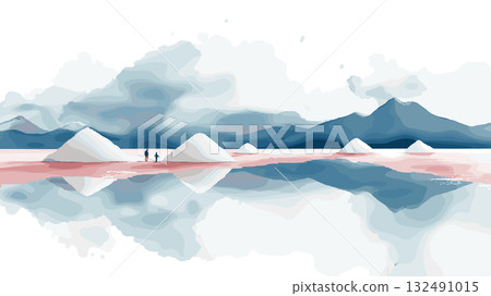 Salar de Uyuni. Salar de Uyuni hand drawn watercolor illustration 132491015