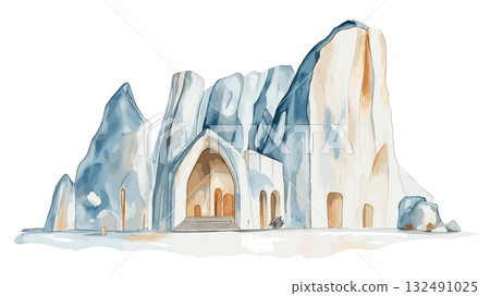 Salt Cathedral of Zipaquira. Salt Cathedral of Zipaquira hand drawn watercolor illustration 132491025