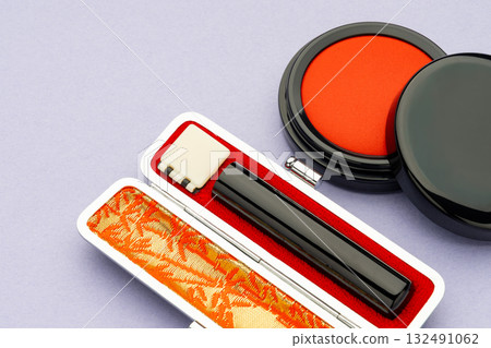 A set of traditional Japanese seals and ink pads A set of traditional Japanese seals and ink pads 132491062