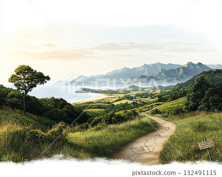 Fantasy map breathtaking landscapes with dramatic peaks. illustration. AI Generated. 132491115