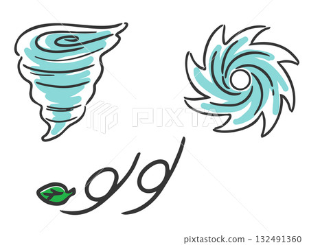 颱風、龍捲風和風插圖集向量 132491360
