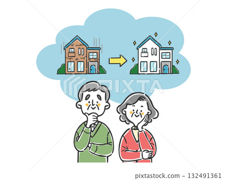 Senior couple thinking about remodeling Vector 132491361