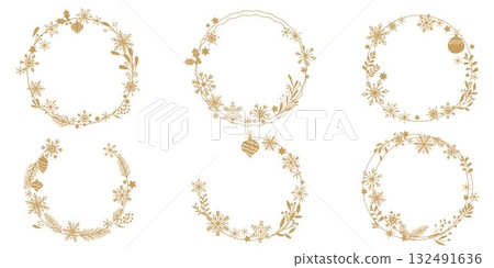 Christmas decorative frame material set, gold Christmas wreath set 132491636