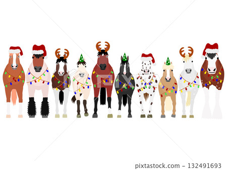 Horses standing in Christmas fashion Horses standing in Christmas fashion 132491693