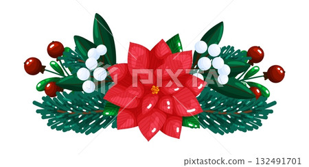 Christmas Poinsettia Garland Decorative Composition Christmas Poinsettia Garland Decorative Composition 132491701