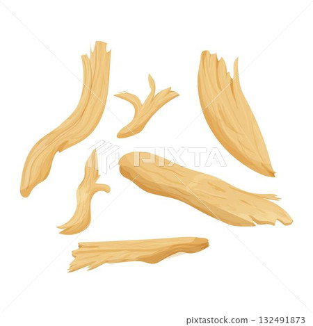 Set of pieces chicken meat, chopped, shredded detailed isolated on white background. Ingredient in portion. 132491873
