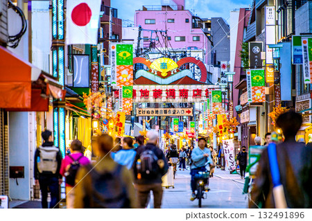 Tokyo cityscape in Japan, with views of Sugamo Jizo-dori Shopping Street (Sugamo Jizo-dori Shopping Street) and other areas Tokyo cityscape in Japan, with views of Sugamo Jizo-dori Shopping Street (Sugamo Jizo-dori Shopping Street) and other areas 132491896