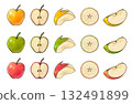 Apple Cut Set | Hand-drawn illustration material (red, yellow, green) Apple Cut Set 132491899