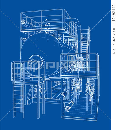 Industrial Machinery Blueprint. Vector 132492143