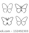 Minimal butterfly line art silhouette illustration symbolizing wellness, balance, natural beauty. Simple outline design for spa, mindfulness projects, relaxation graphics concepts. Vector illustration 132492303