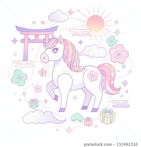 Cute New Year's card, Dreamy, Year of the Horse 2026 New Year 132492310