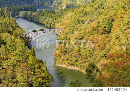 The first Tadami River Bridge at its best when the autumn leaves are in full bloom The first Tadami River Bridge at its best when the autumn leaves are in full bloom 132492404