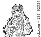 身穿和服的女孩的動漫風格彩色書插圖 132492534
