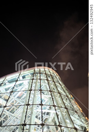 Glass dome architecture shining in the moonlight 132492945