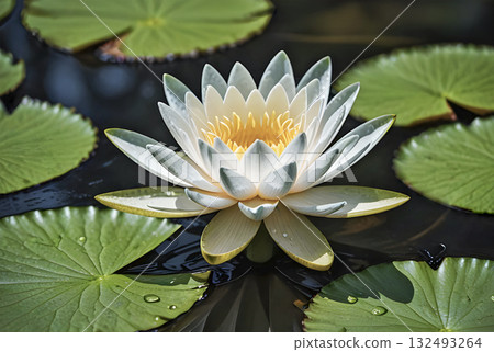 Water lily flower in the dark water surface 132493264