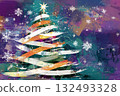 Christmas tree oil illustration d made with strokes of white green and orange paint 132493328