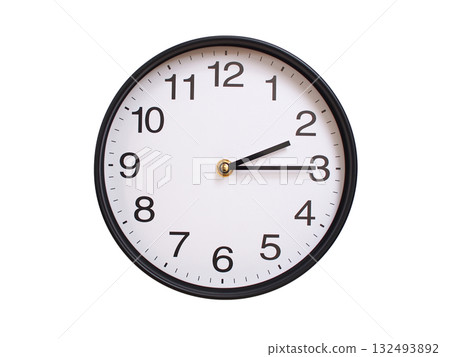 Round wall clock showing 02:15 or 14:15 isolated on white background. Concept of time, punctuality, deadline, or beginning of a new day. Round wall clock showing 02:15 or 14:15 isolated on white background. Concept of time, punctuality, deadline, or beginning of a new day. 132493892