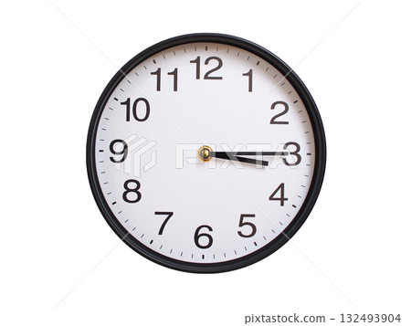 Round wall clock showing 03:15 or 15:15 isolated on white background. Concept of time, punctuality, deadline, or beginning of a new day. Round wall clock showing 03:15 or 15:15 isolated on white background. Concept of time, punctuality, deadline, or beginning of a new day. 132493904