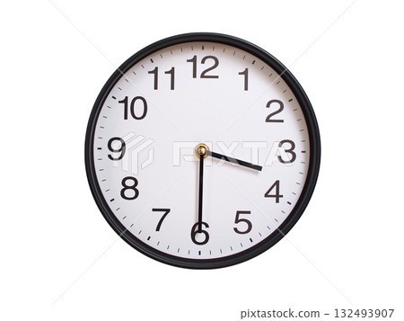 Round wall clock showing 03:30 or 15:30 isolated on white background. Concept of time, punctuality, deadline, or beginning of a new day. 132493907