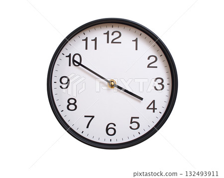 Round wall clock showing 03:50 or 15:50 isolated on white background. Concept of time, punctuality, deadline, or beginning of a new day. 132493911